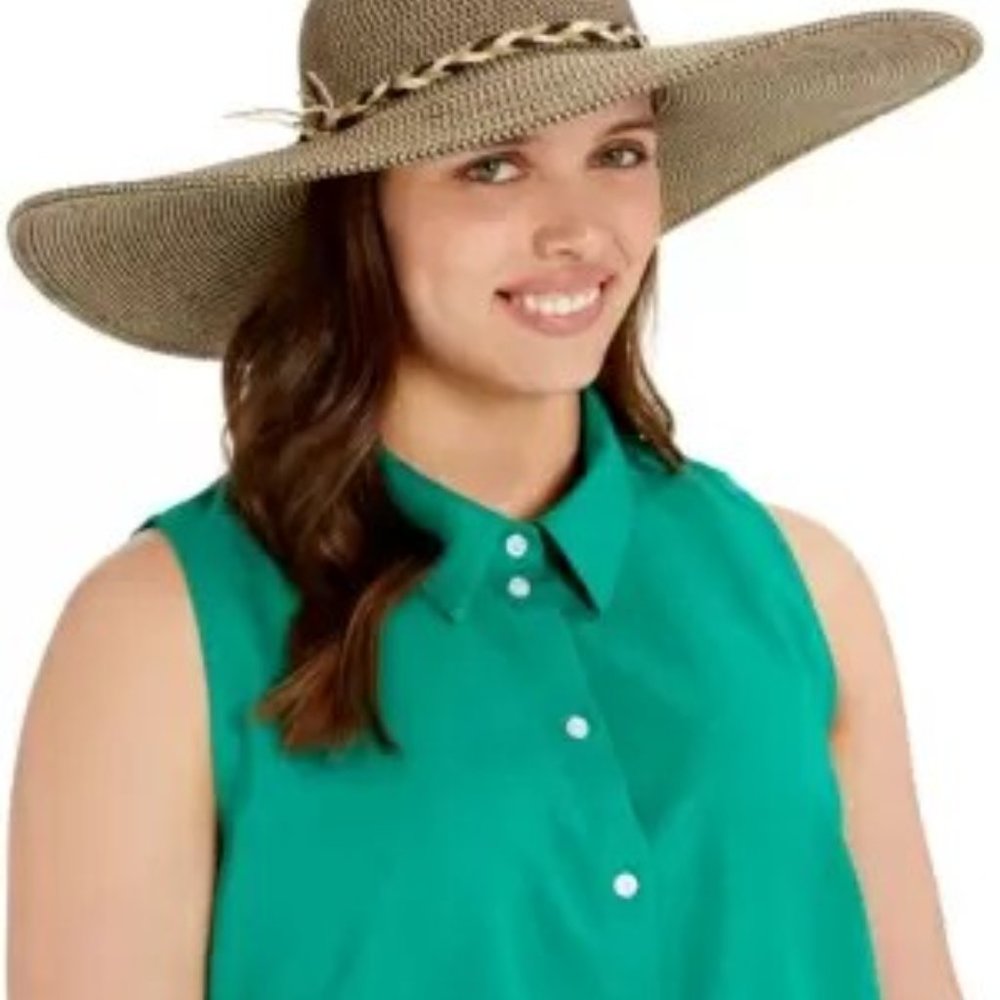 Nine West Super Floppy Hat with Braided Trim